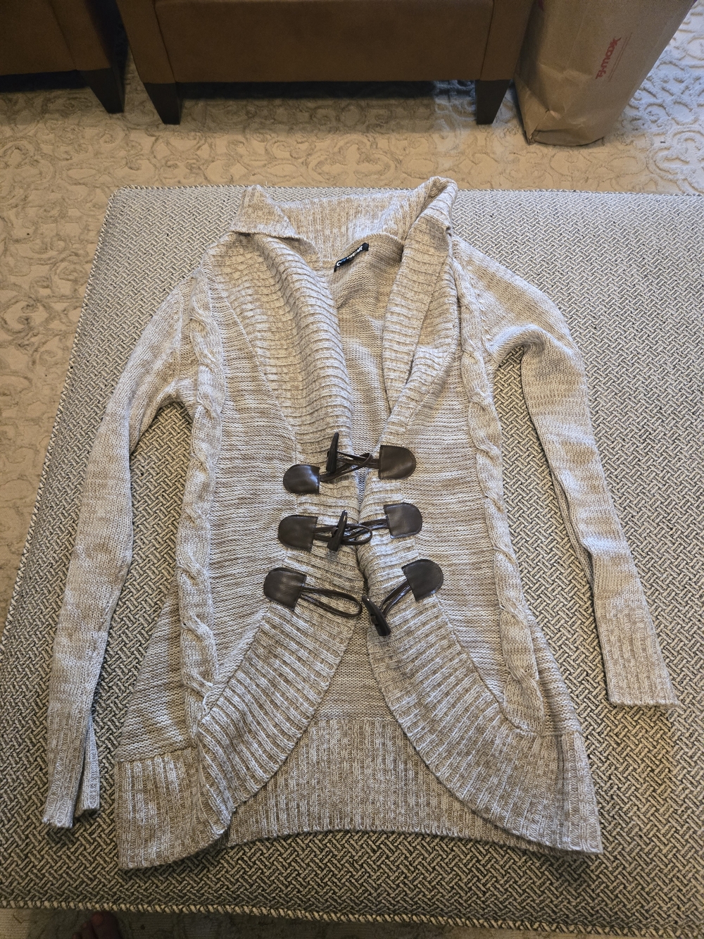 Shawl-Collar Toggle Cardigan Sweater in Beige